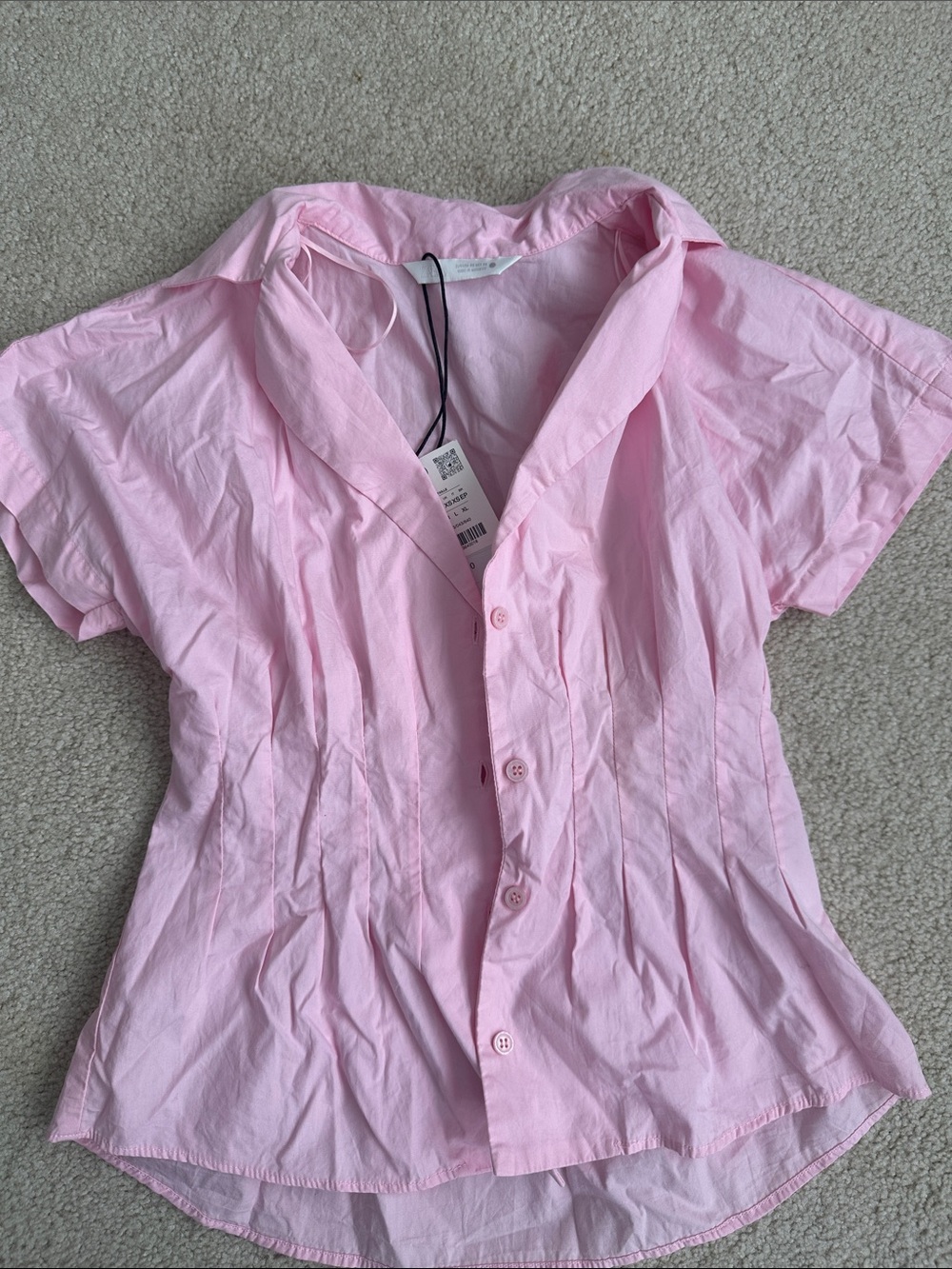 Zara Light Pink Short-Sleeve Button Front Blouse